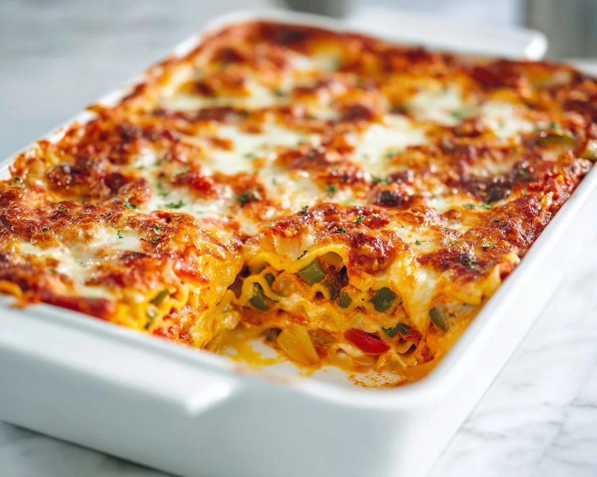 Plate of easy and adaptable vegetable lasagna with fresh ingredients