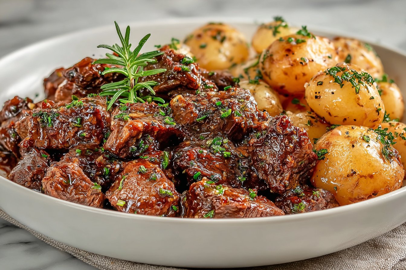 Slow Cooker Garlic Butter Beef Bites & Potatoes