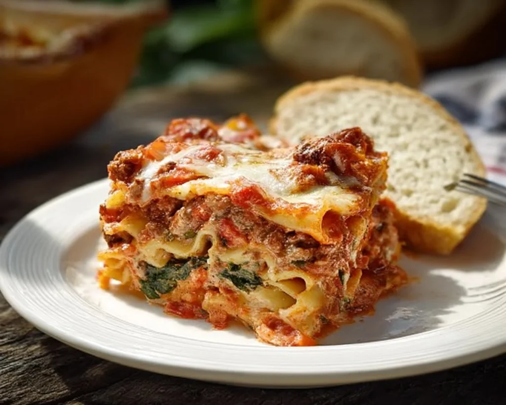 Delicious homemade lasagna with layers of pasta, cheese, and rich sauce