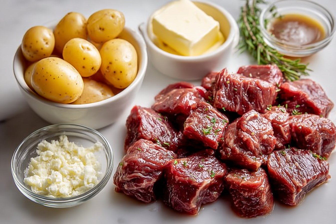 Slow Cooker Garlic Butter Beef Bites & Potatoes