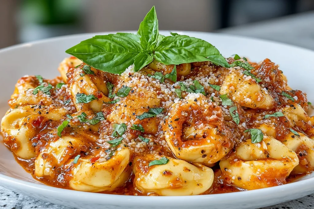 Delicious Marry Me Tortellini dish served with sauce and herbs.