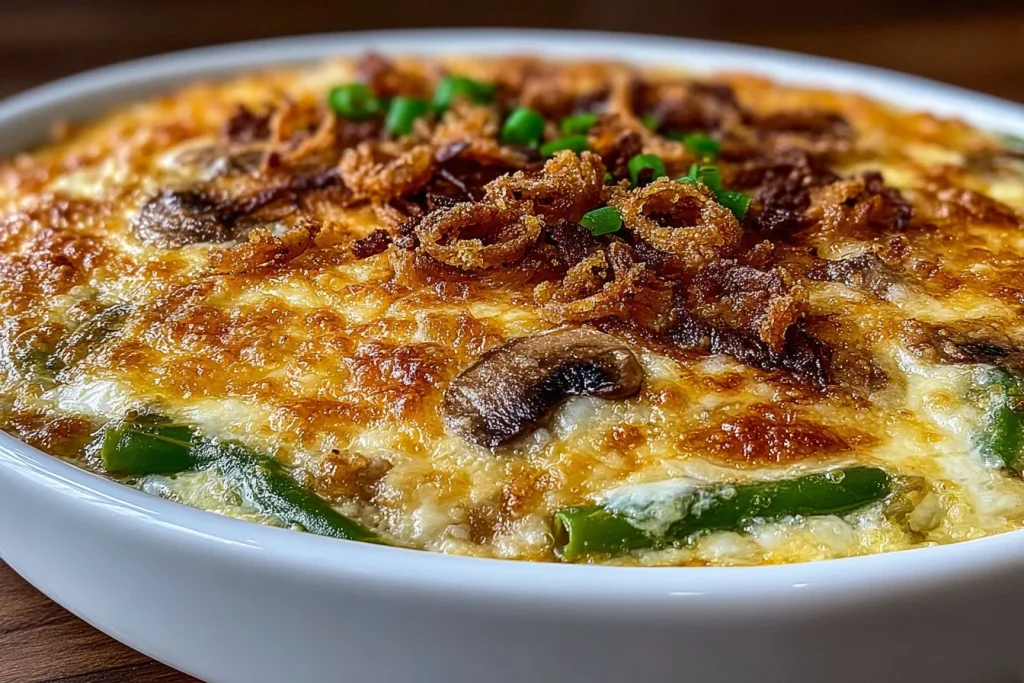 Delicious Paula Deen’s green bean casserole served in a dish