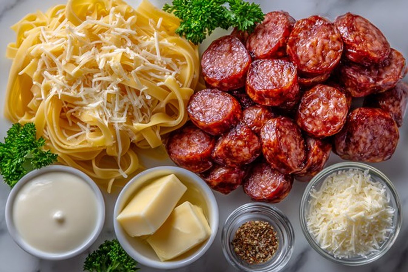 Garlic Butter Sausage Bites with Creamy Parmesan Pasta