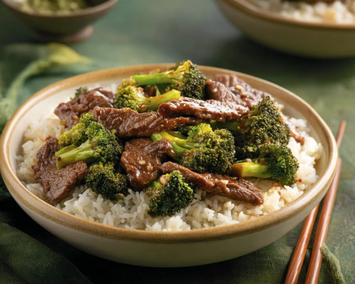 Slow cooker beef and broccoli dish with tender beef and vibrant broccoli