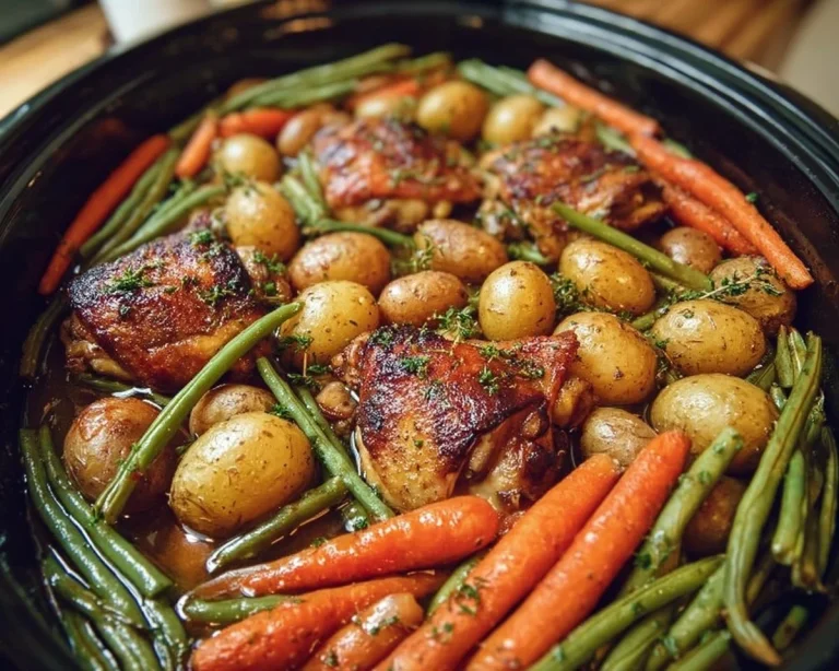 Slow cooker honey garlic chicken served with fresh vegetables