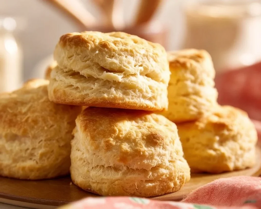 Freshly baked sour cream biscuits on a baking sheet with butter