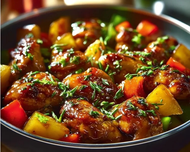 Delicious Sweet Hawaiian Crockpot Chicken cooked in a slow cooker