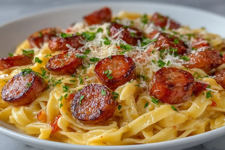 Delicious creamy Cajun pasta topped with herbs and spices