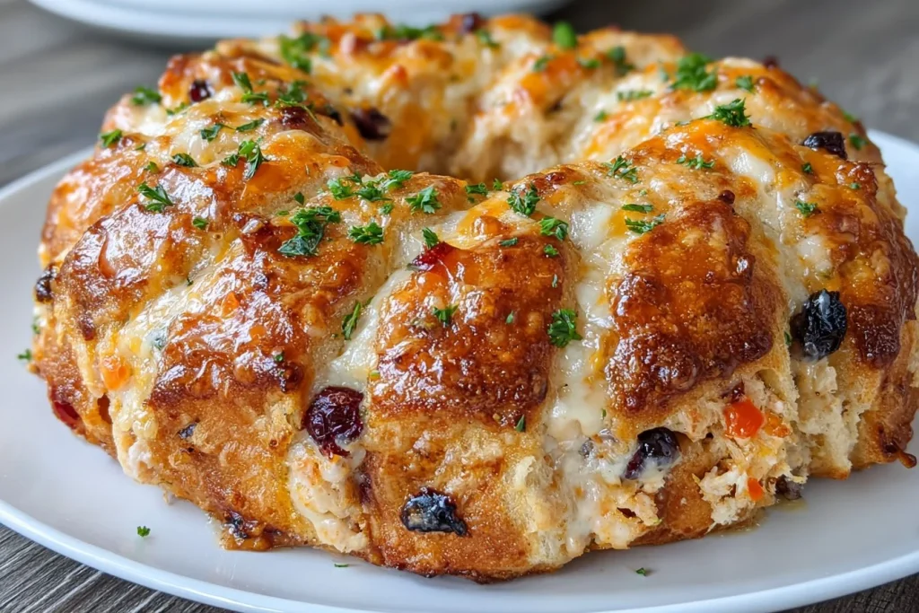 Turkey Cranberry Crescent Ring with flaky pastry and vibrant cranberry filling.