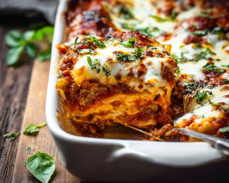 Layers of Vegetable Lasagna with fresh vegetables, cheese, and marinara sauce