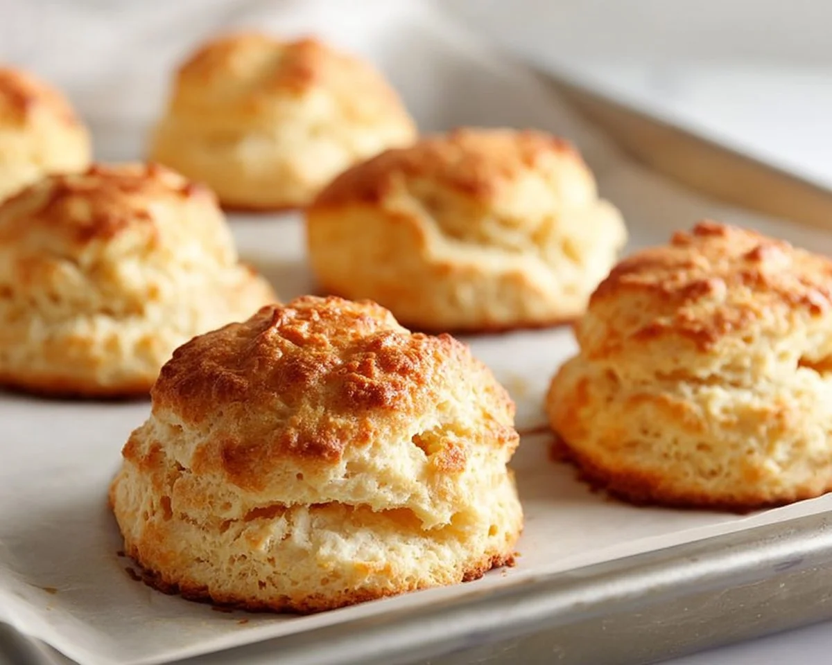 Quick and easy 3 ingredient biscuits on a baking tray
