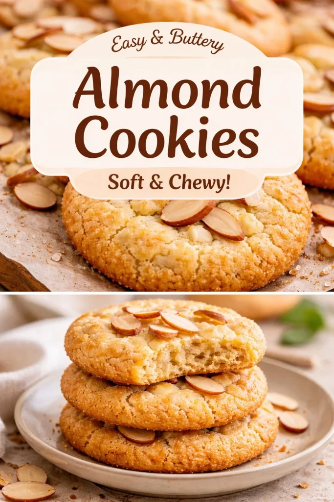 Baked almond cookies arranged on a plate, showcasing their golden-brown texture.