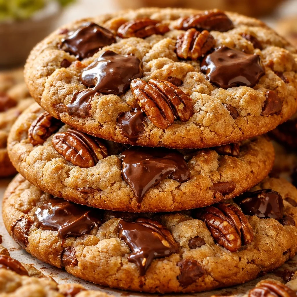 Delicious bakery-style milk chocolate pecan cookies with melted chocolate and pecans