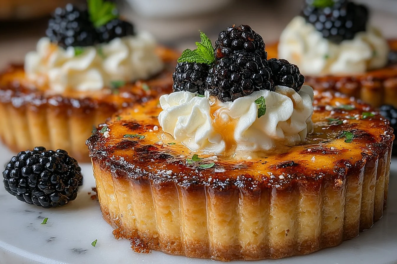 Delicious Blackberry Earl Grey Tarts garnished with fresh blackberries and tea leaves