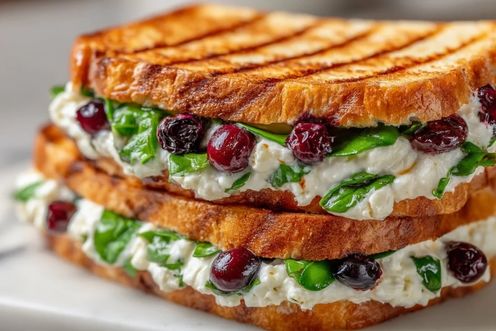 Blueberry Basil and Goat Cheese Panini Sandwich ready to be served.