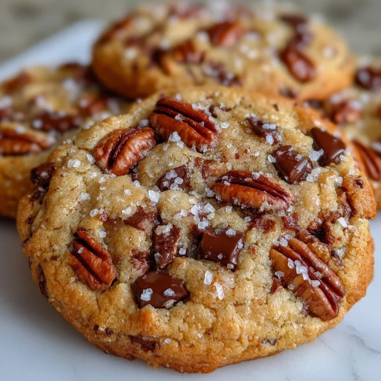 Plate of brown butter pecan chocolate chip cookies drizzled with caramel.