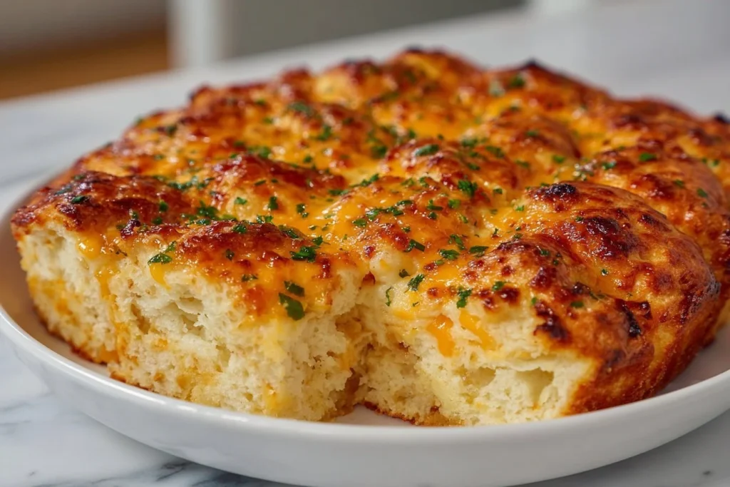 Cheddar Bay Biscuit egg breakfast casserole garnished and ready to serve