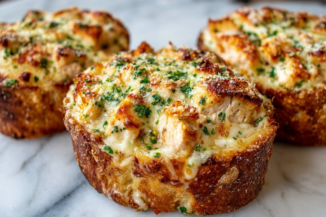 Delicious Chicken Alfredo served in garlic bread bowls