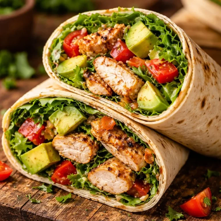 Healthy Chicken Avocado Wraps with fresh ingredients