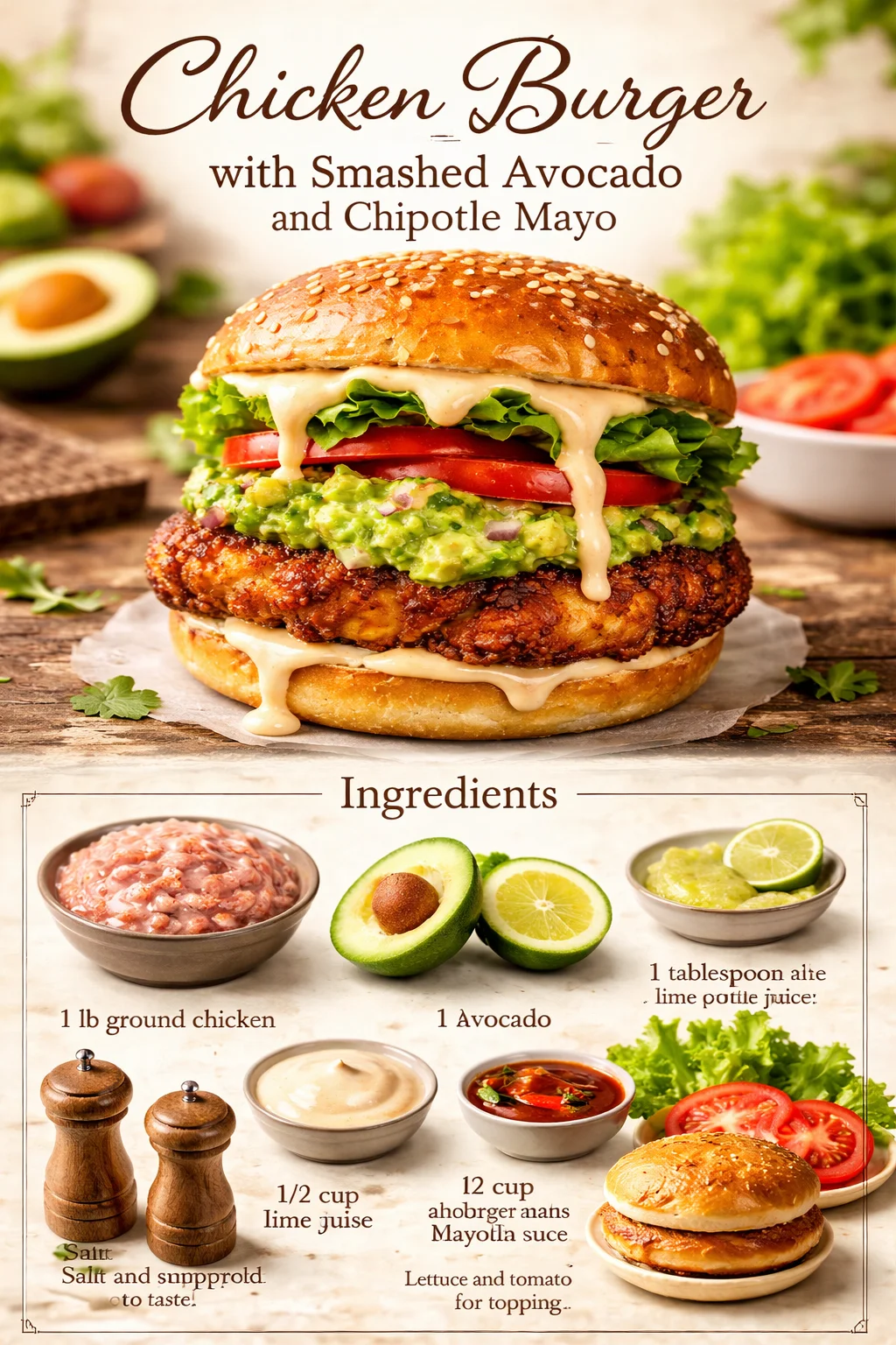 Chicken Burger with Smashed Avocado and Chipotle Mayo