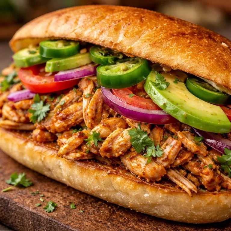 Delicious Chicken Torta Sandwich with fresh vegetables and savory chicken