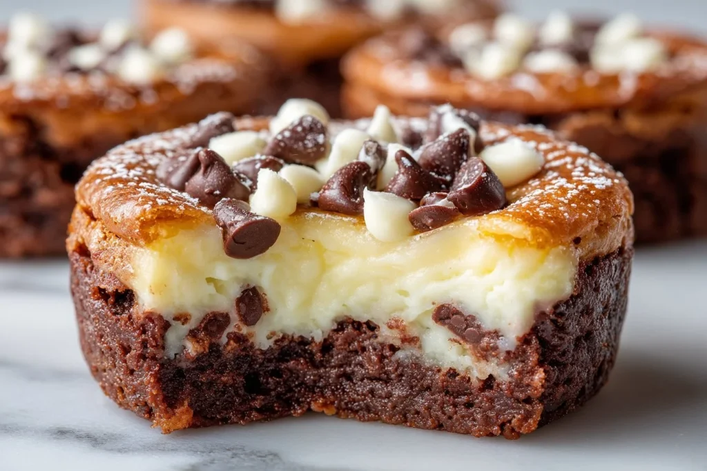 Delicious chocolate cheesecake brownie bites topped with creamy chocolate frosting
