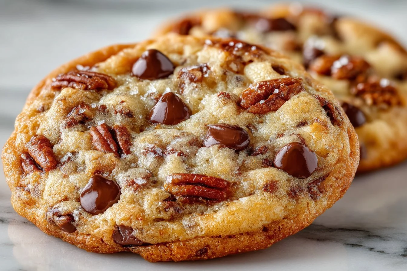 Delicious chocolate chip pecan cookies on a plate ready to be enjoyed