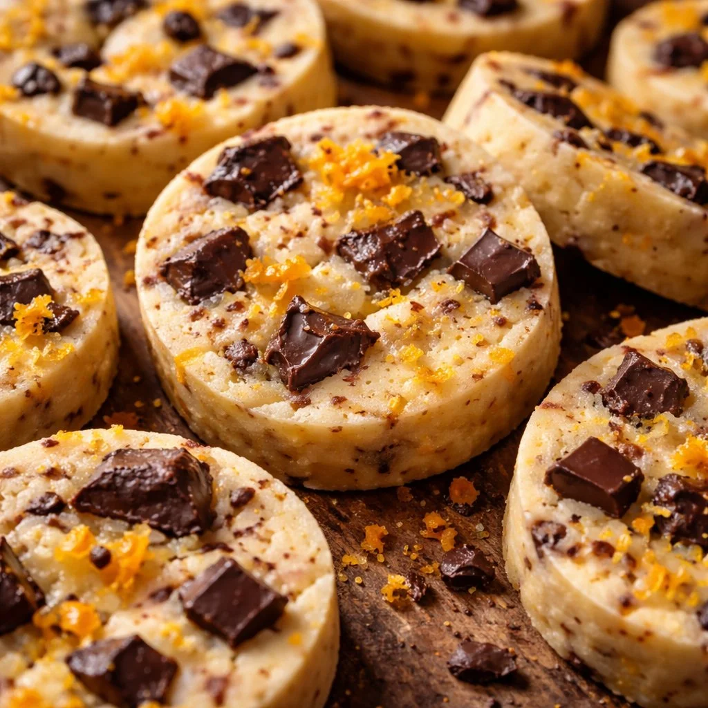 Chocolate Orange Shortbread Cookies with a crispy texture and citrus aroma