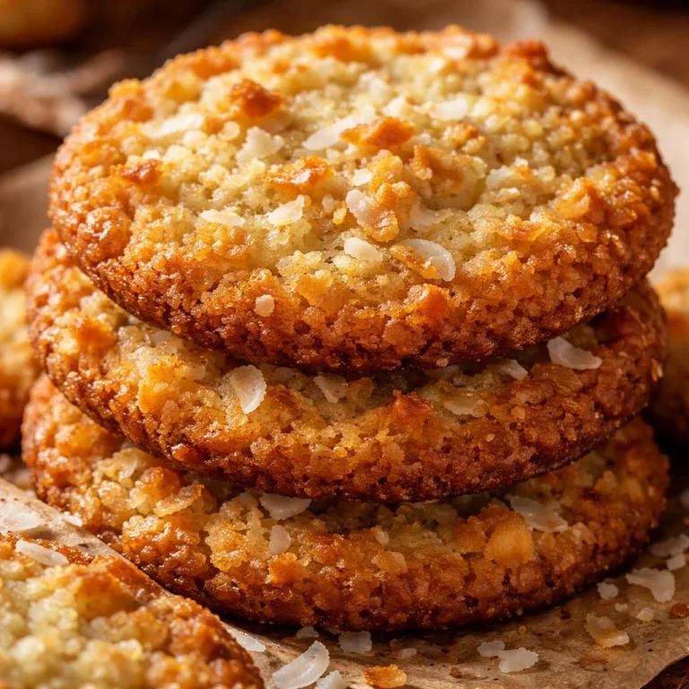 Homemade coconut cookies with golden edges and shredded coconut topping