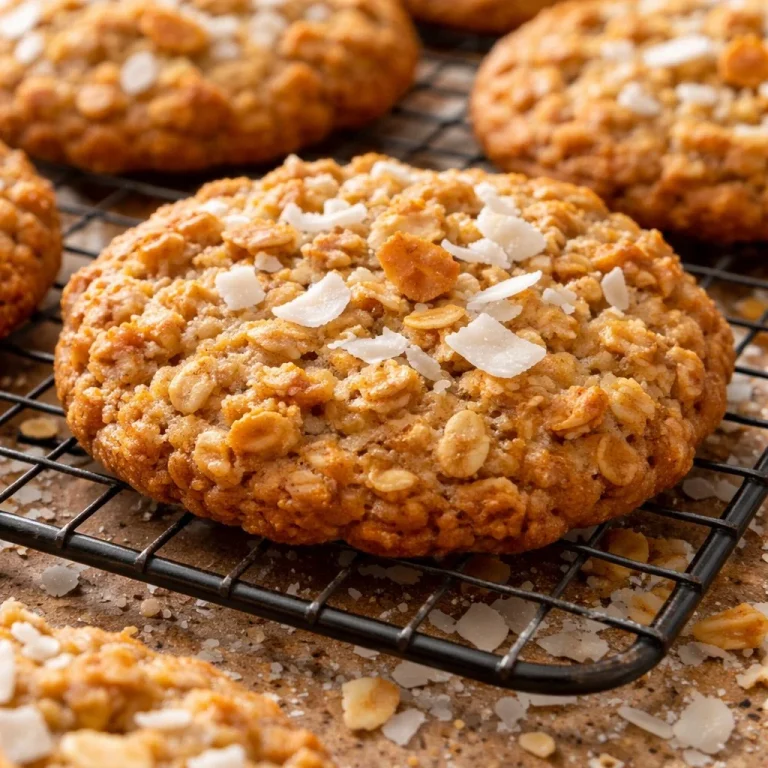Delicious Coconut Oat Cookies on a rustic wooden table
