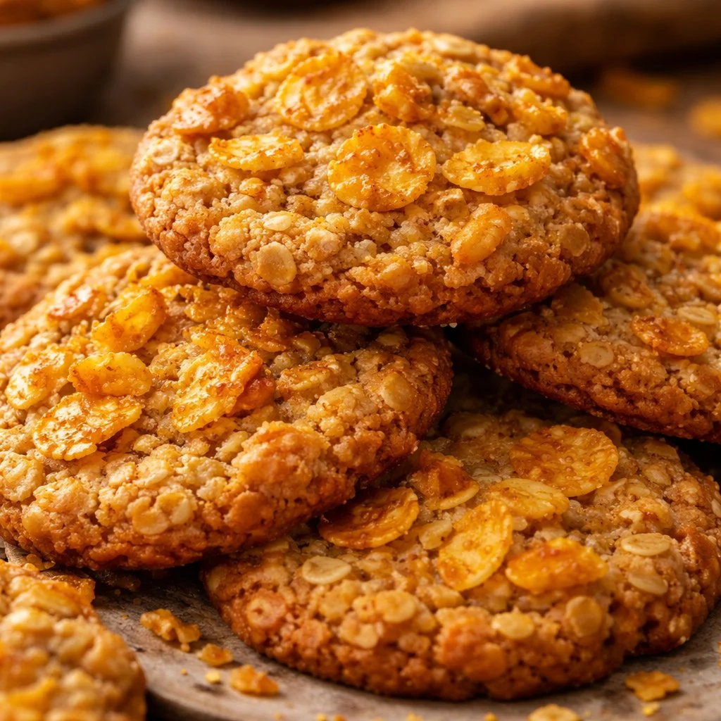 Homemade Cornflake Cookies on a plate, perfect for snacks and desserts.