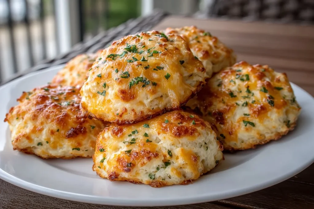 Crab stuffed cheddar bay biscuits served with lemon butter sauce
