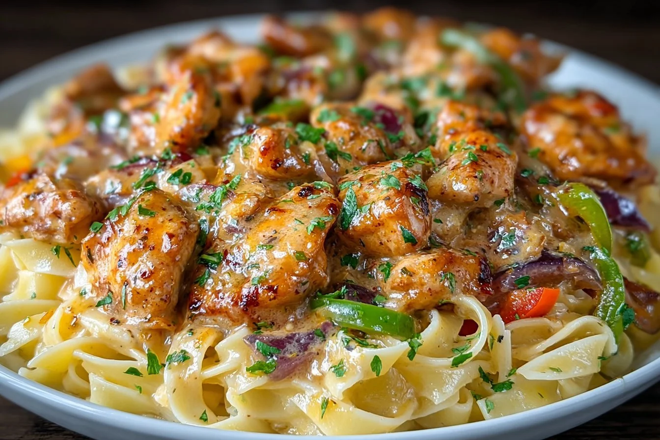 Creamy Cajun Chicken Pasta served in a bowl with fresh herbs on top