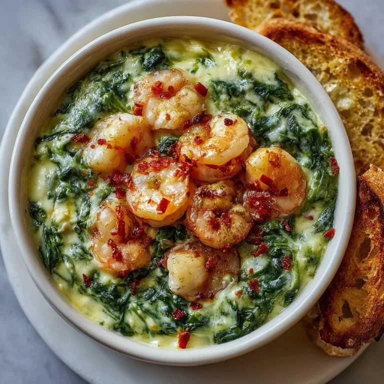 Creamy seafood spinach dip served in a bowl with crispy chips