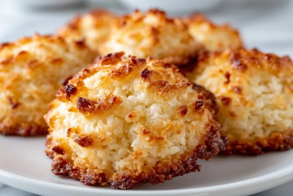 Crispy, chewy Carolina Coconut Cookies on a plate ready to enjoy