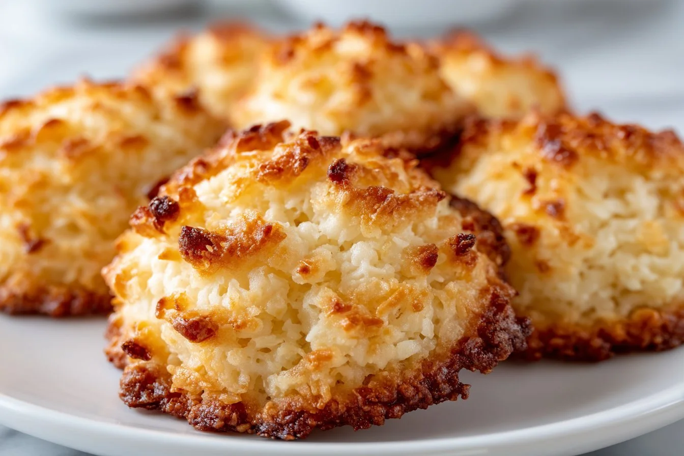 Crispy, chewy Carolina Coconut Cookies on a plate ready to enjoy