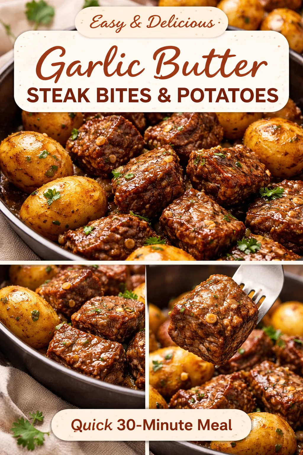 Crockpot Garlic Butter Beef Bites with Potatoes