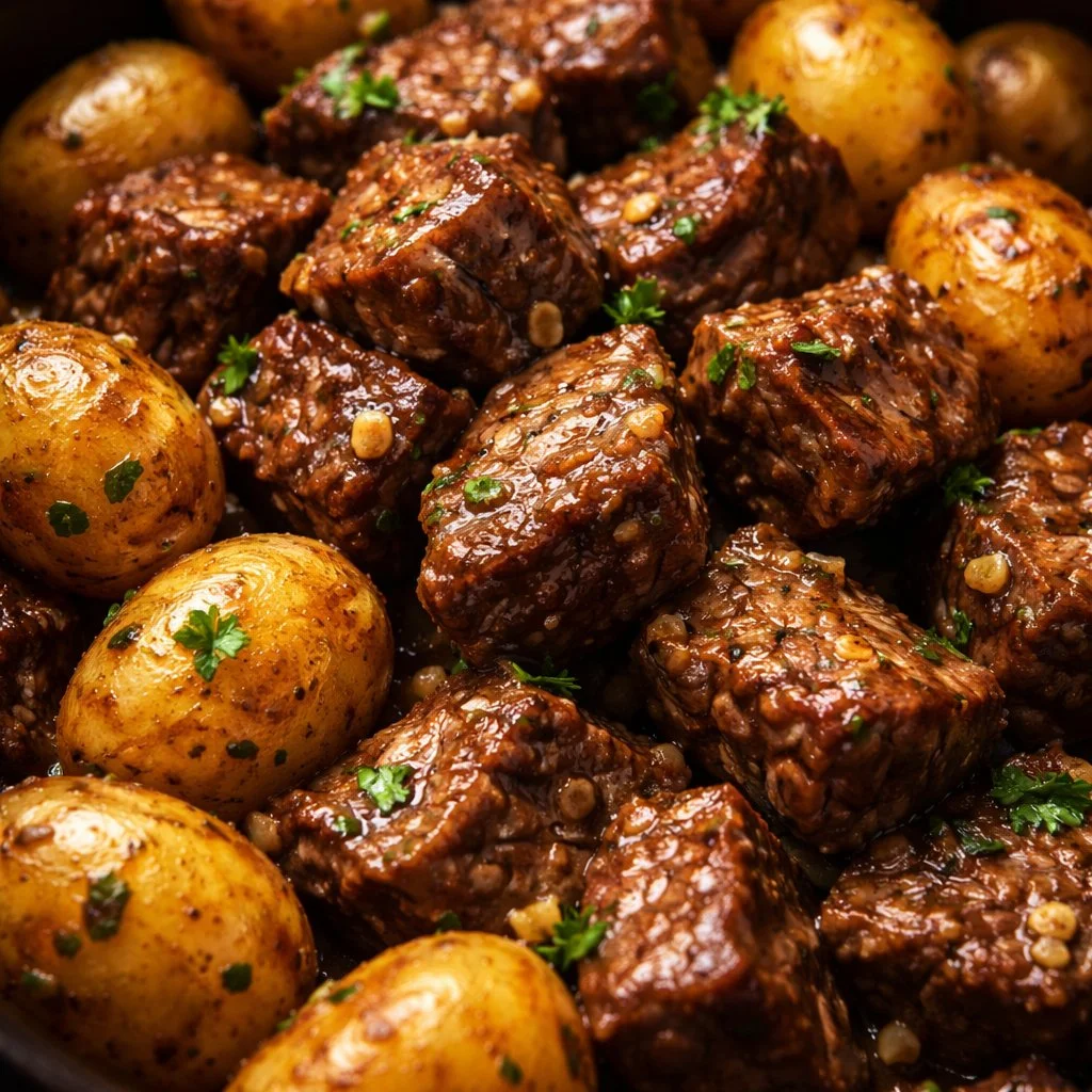 Crockpot Garlic Butter Beef Bites with Potatoes