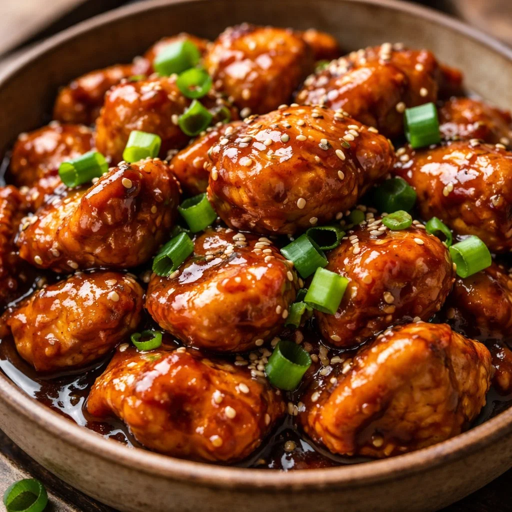 Crockpot General Tso's Chicken with tender chicken pieces and vibrant sauce