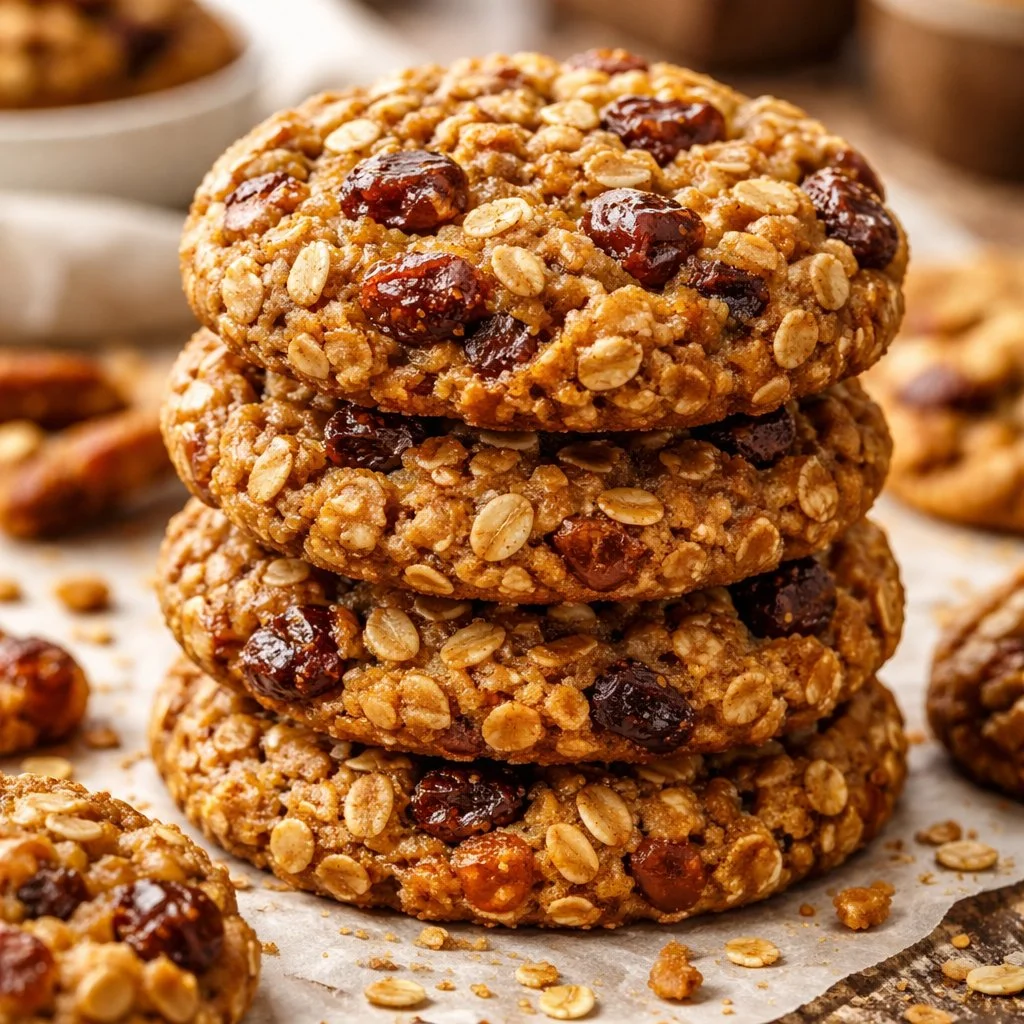 Delicious date oatmeal breakfast cookies arranged on a plate
