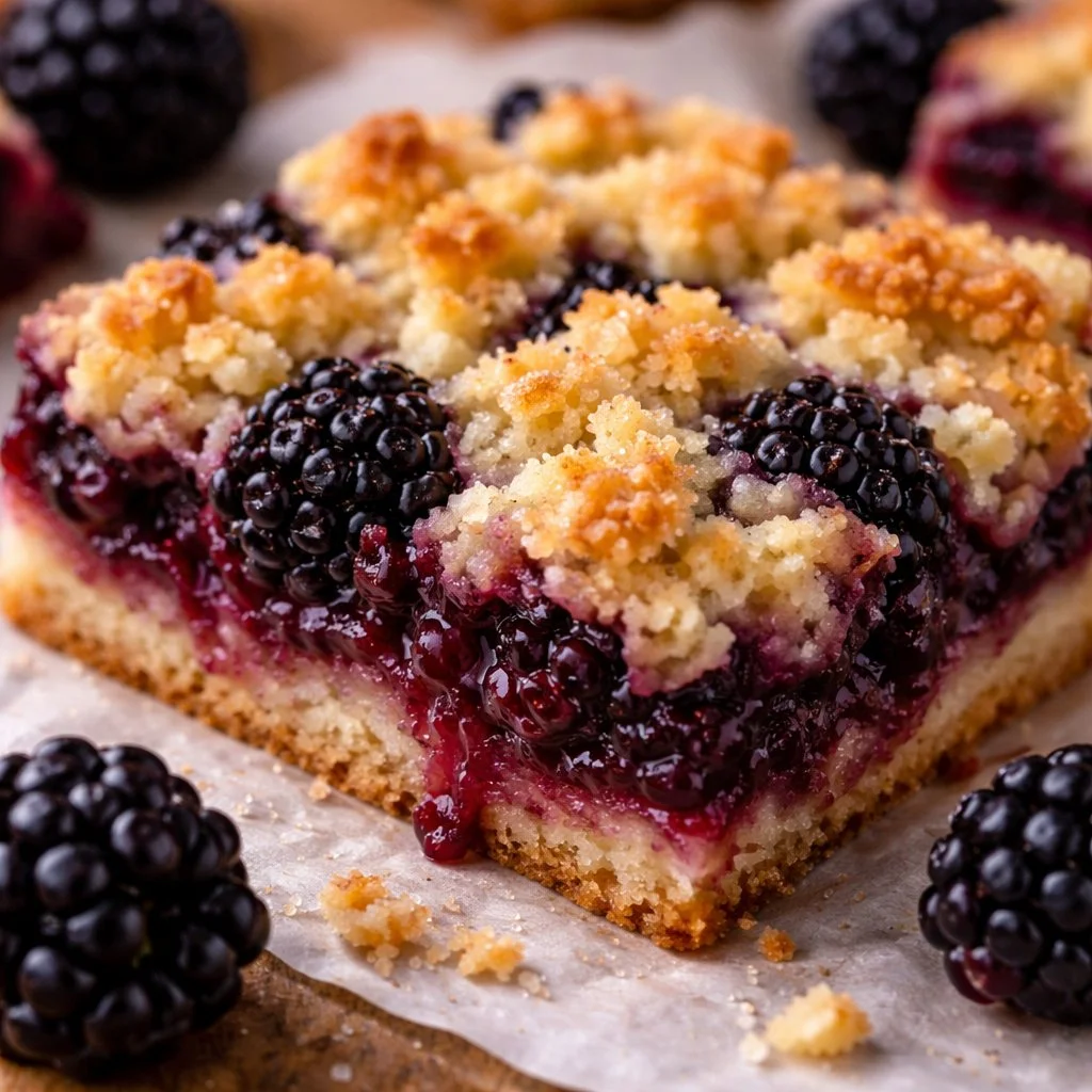Delicious easy blackberry cobbler bars fresh from the oven.