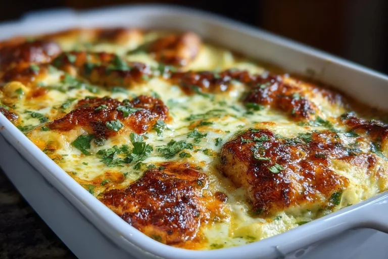 Easy low carb chicken casserole with vegetables and cheese baked in a dish