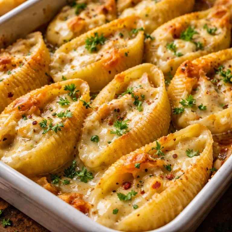 Delicious Garlic Butter Stuffed Shells filled with creamy cheese and herbs