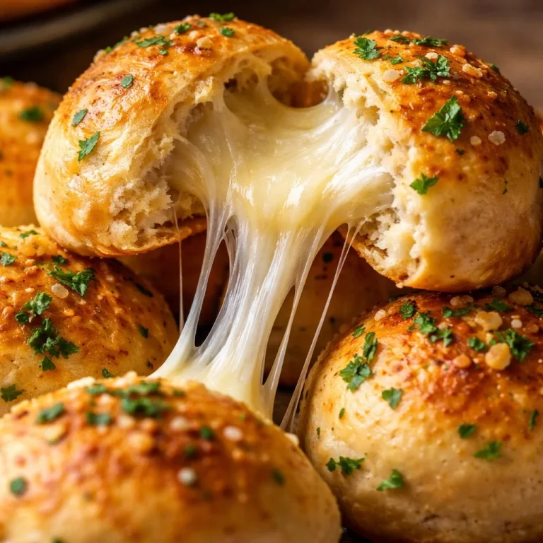 Gooey mozzarella biscuit bombs freshly baked and oozing cheese