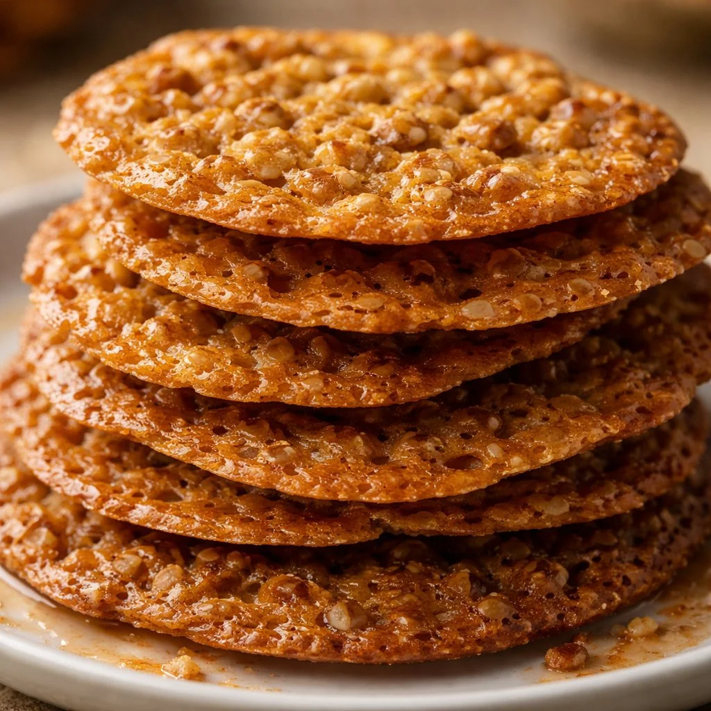 Grandma's delicious homemade lace cookies on a cooling rack