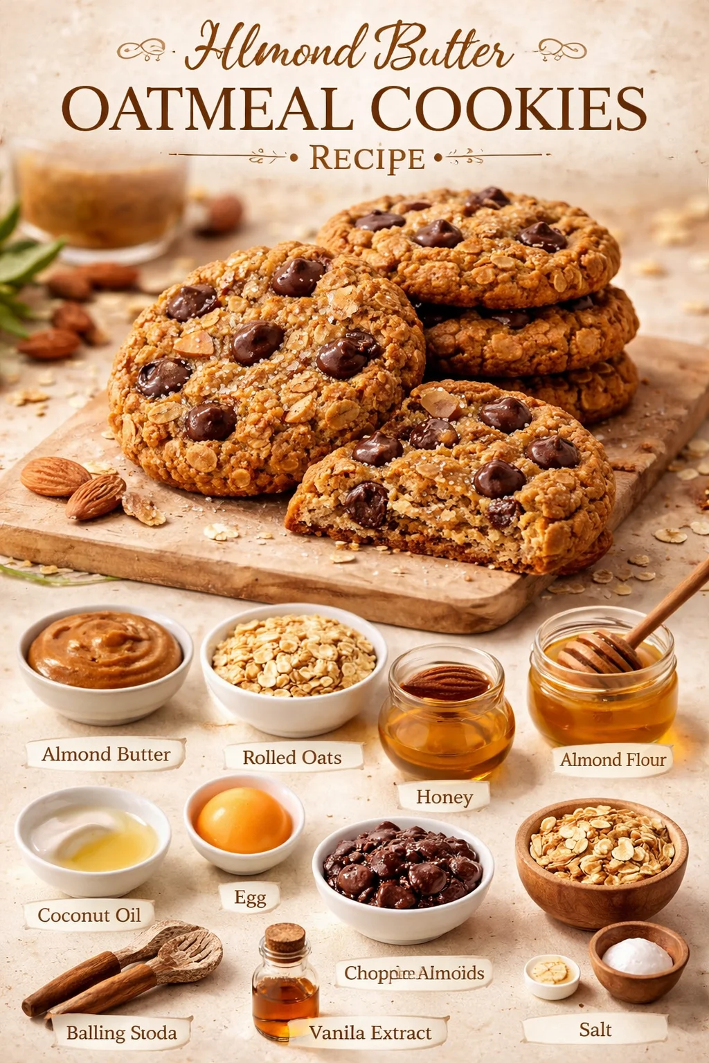 Healthy Almond Butter Oatmeal Cookies