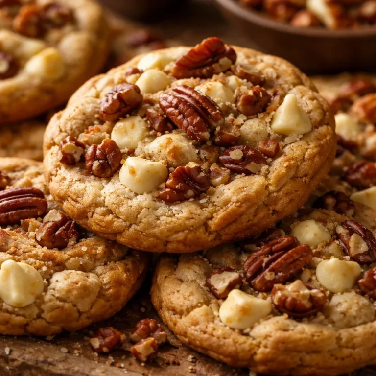Heavenly butter pecan cookies with golden crust and crunchy pecans on a plate