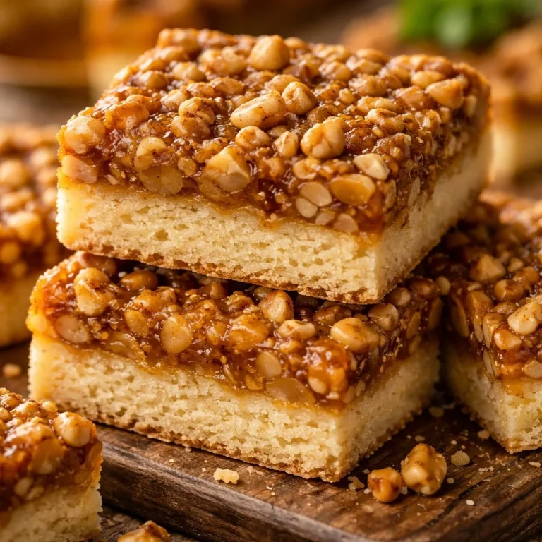 Honey Walnut Shortbread Bars arranged on a serving plate.