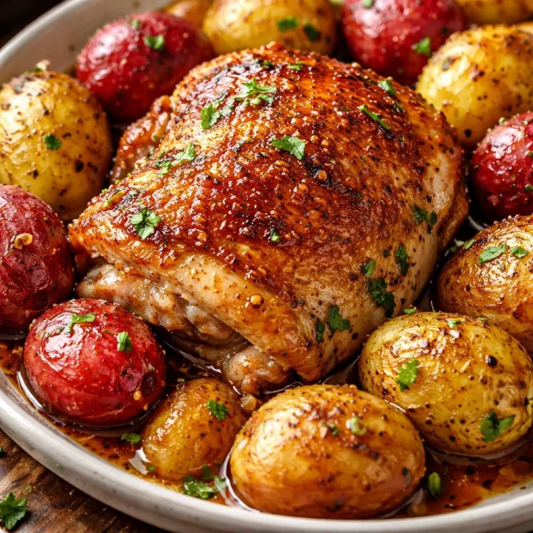Instant Pot chicken and potatoes meal served with herbs and spices