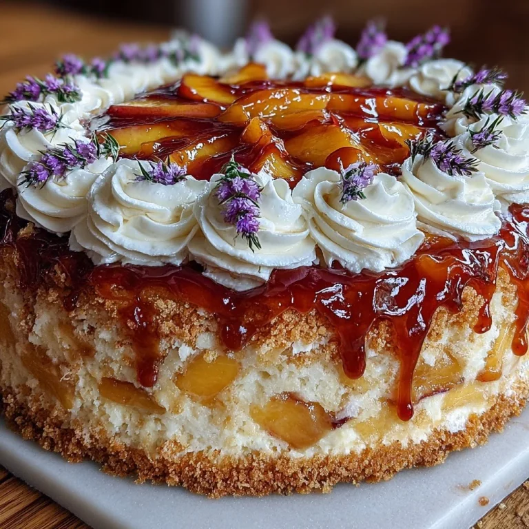 Lavender Peach Celebration Cake with floral and fruity toppings.